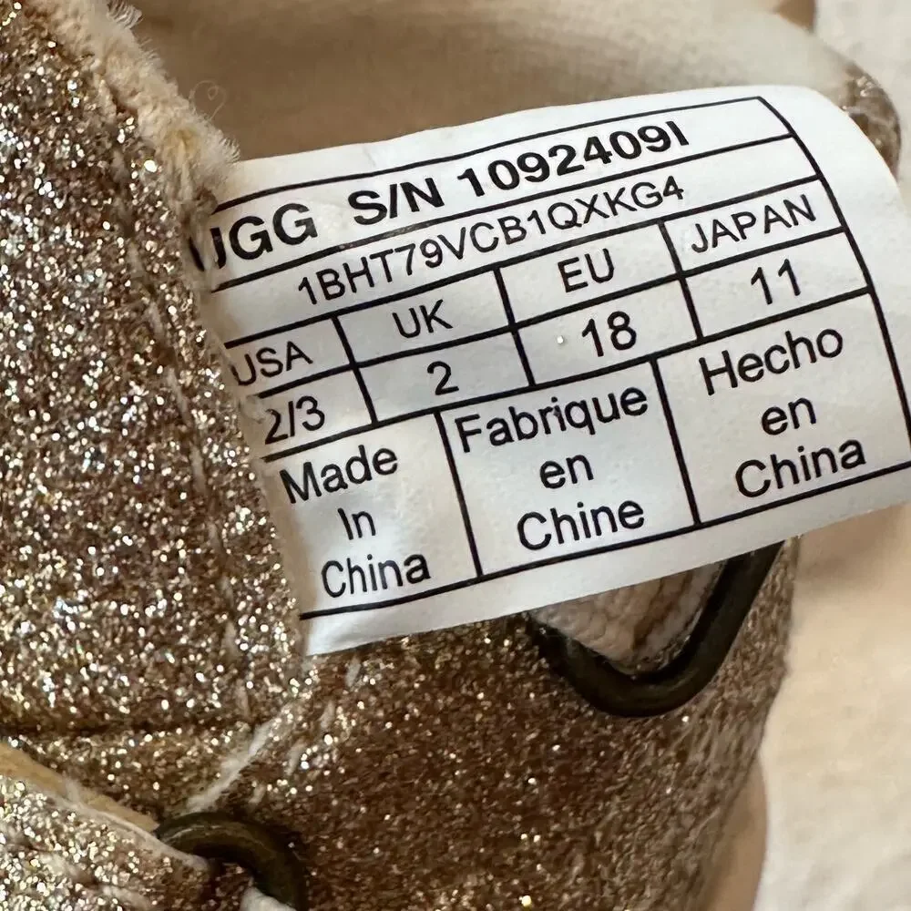 UGG Baby Girl's Pritchard Sparkles Sneaker sz 2/3 Gold Metallic Sneakers